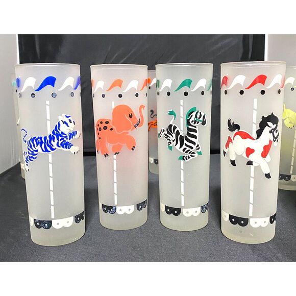 1950s Libby “Merry Go Round” Hand Painted Carousel Collins Glasses- Set of 8 - Picture 8 of 10